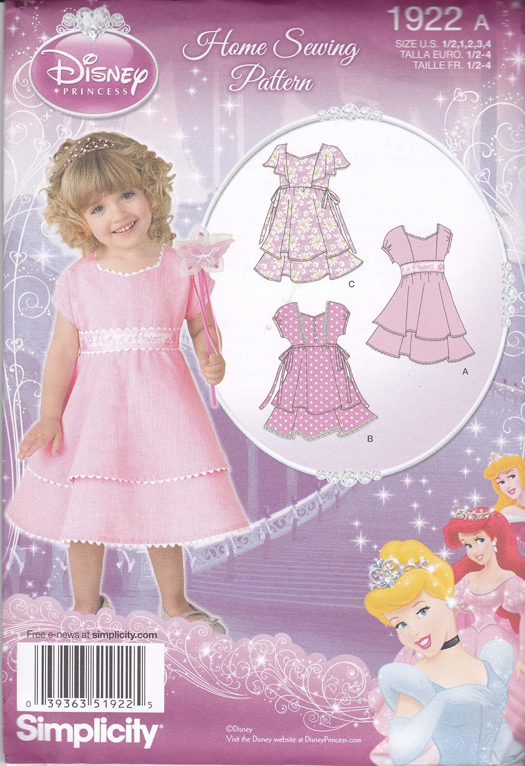 Amazon Com Simplicity Sewing Pattern 1922 Toddler S Dresses Disney Princess Size A 1 2 1 2 3 4 Arts Crafts Sewing