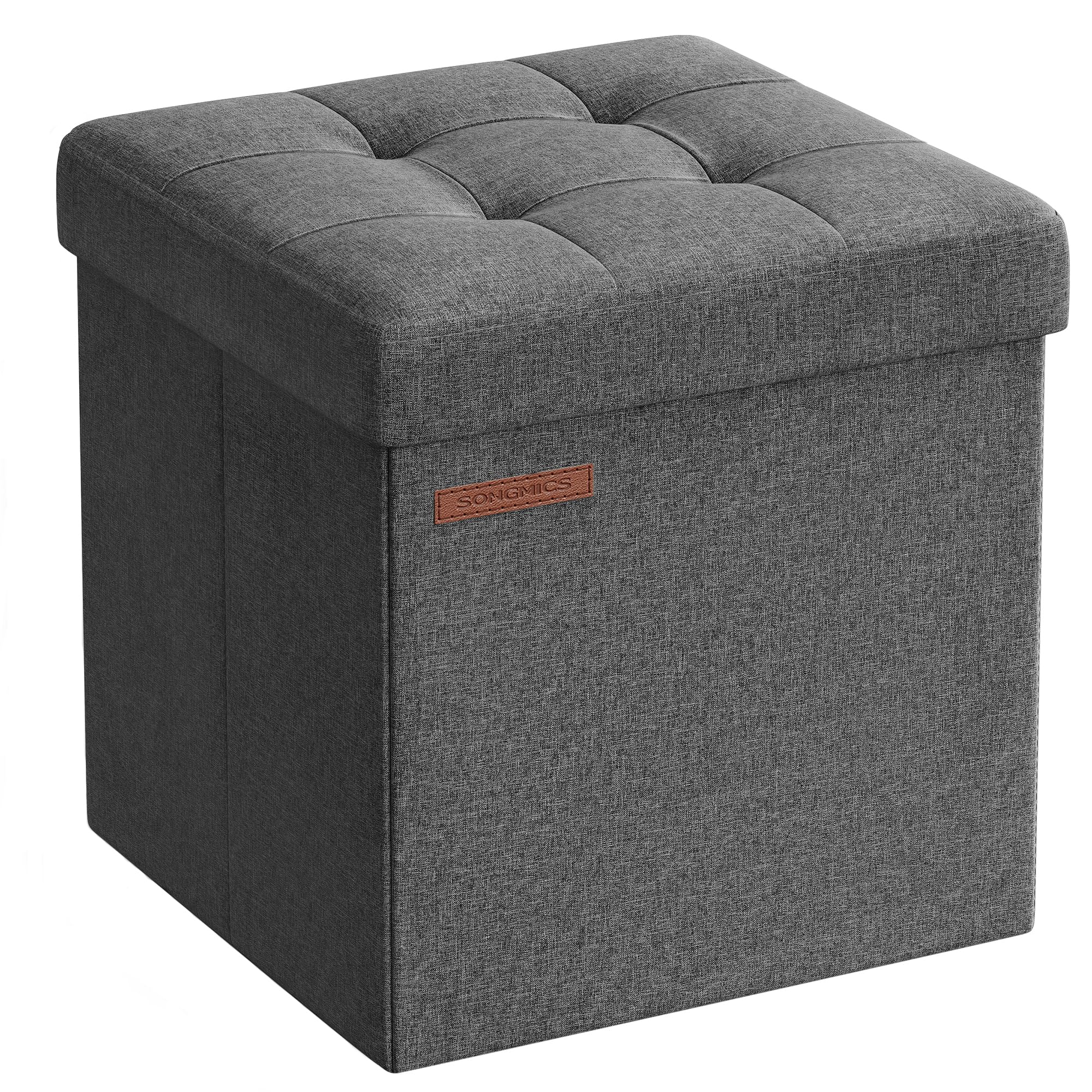 SONGMICS 11.8 Inches Small Folding Storage Ottoman Cube, Storage Footrest, Foot Rest Stool, for Living Room, Bedroom, Dorm, Dark Gray ULSF028G01