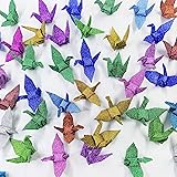 Morndew 50 PCS Glitter Origami Paper Cranes Folded DIY Paper Cranes for Wedding Party Birthday Party Children Party Backdrop 