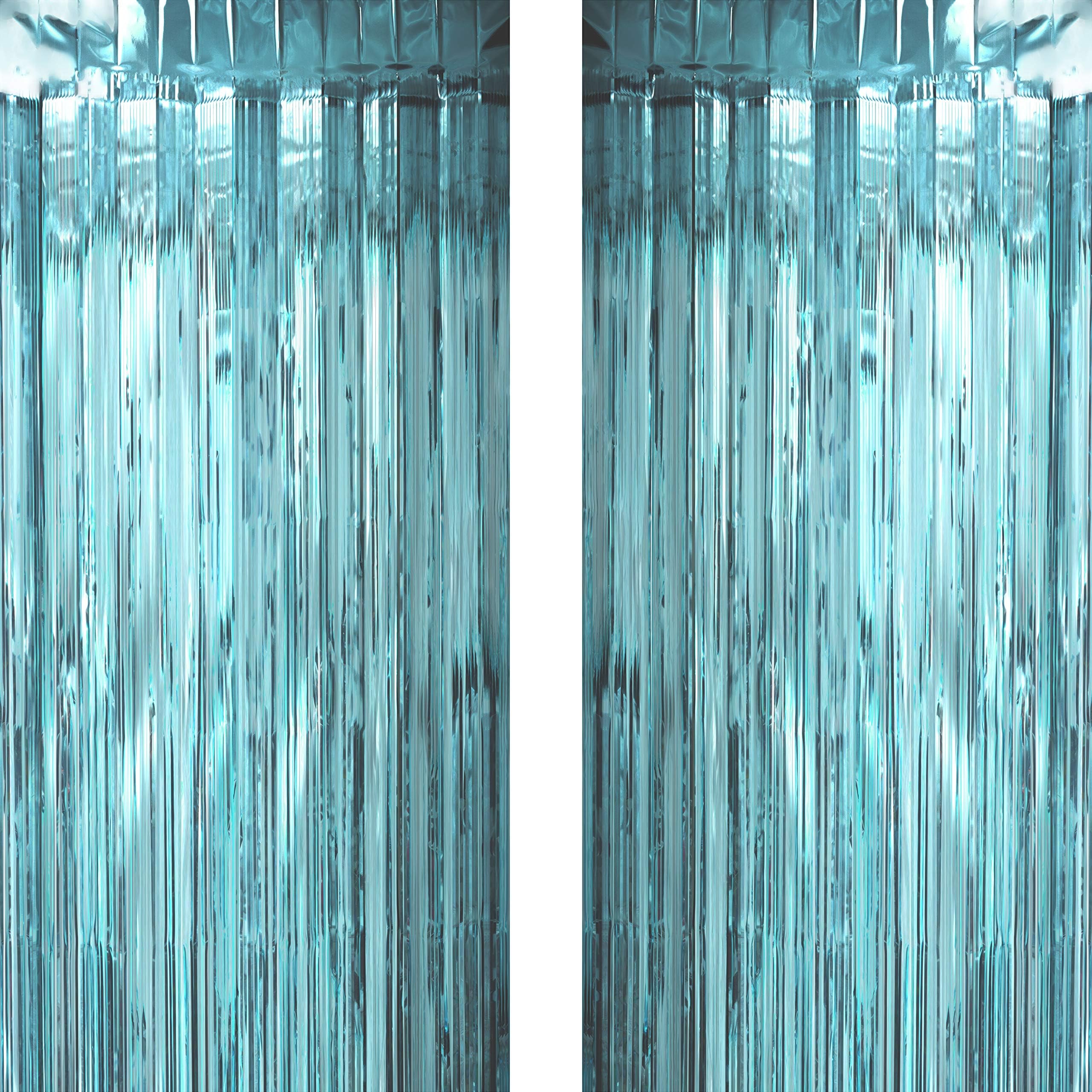 Blue Frozen Party Tinsel Foil Fringe Curtains Backdrops Decorations - Under The Sea Baby Shower Birthday Wedding Bridal Shower Party Photo Backdrops Props Decorations, 2pc