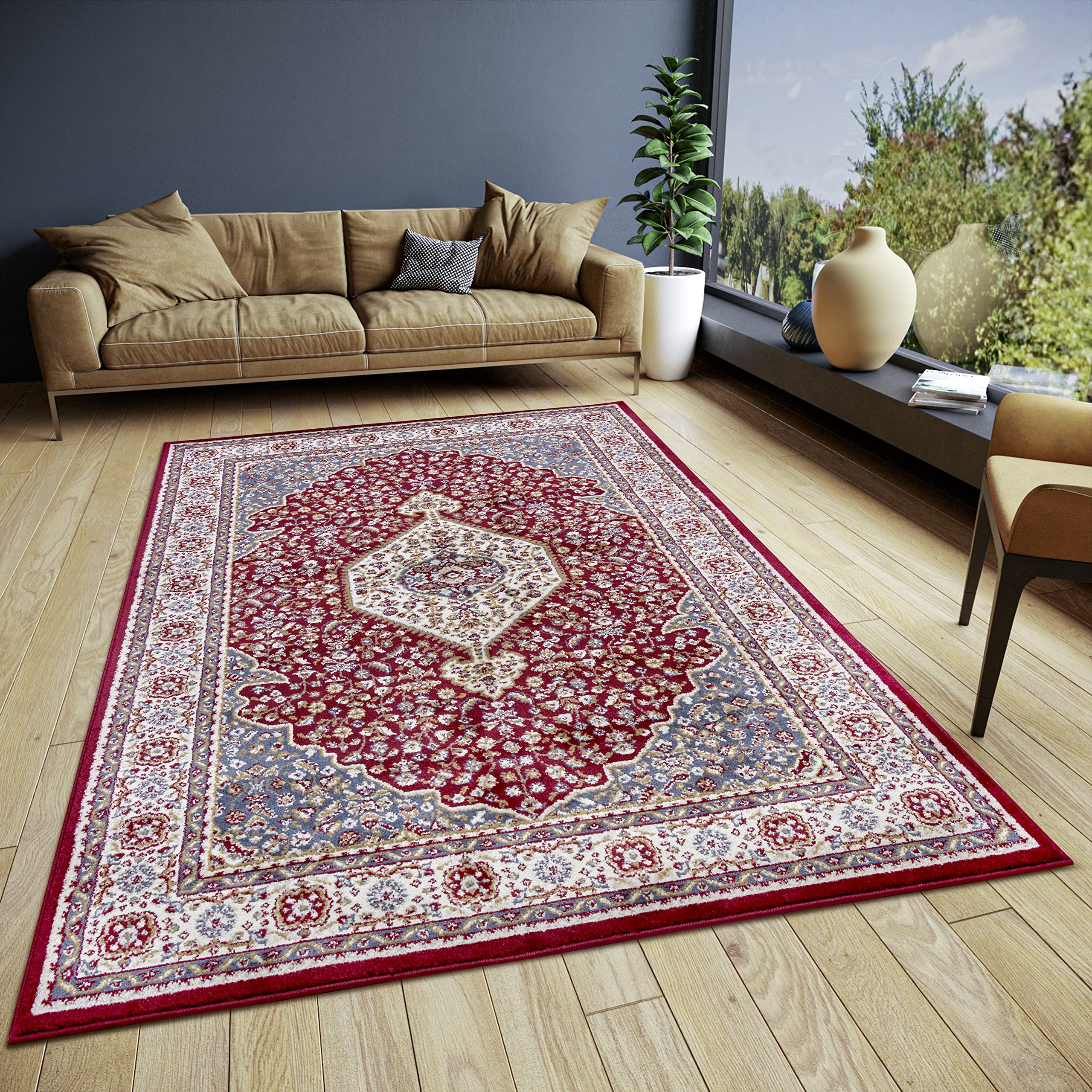 Hanse Home Mochi Oriental Rug - Runner Oriental Classic Tight Woven with Ornaments Vintage Look Soft Short Pile for Bedroom, Dining Room, Living Room, Hallway - Red, 80 x 120 cm