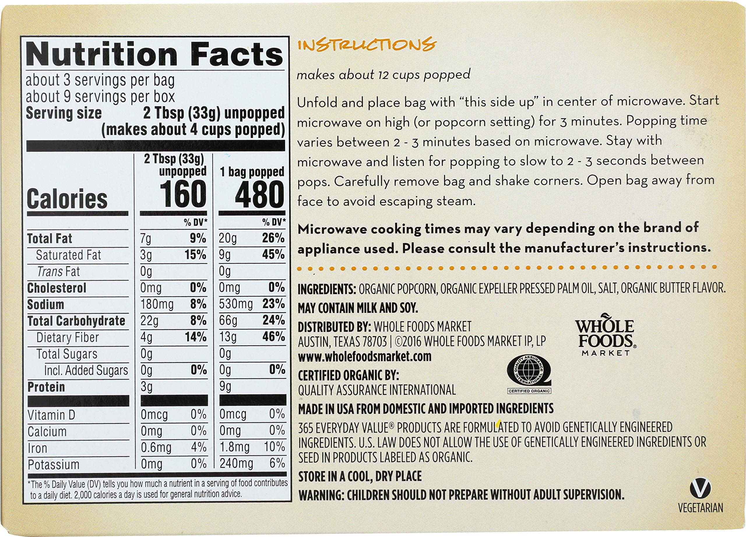 365 Everyday Value, Organic Microwave Popcorn, Butter Flavor, 3.5 Oz, 3