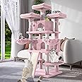 WEEWAY 68 Inches Multi-Level Large Cat Tree for Cats/Big Cat Tower/Cat Condo/Cozy Plush Cat Perches/Fluffy Balls/Sisal Scratching Posts and Hammocks/Cat Cave/Cat Furniture Activity Center/Pink