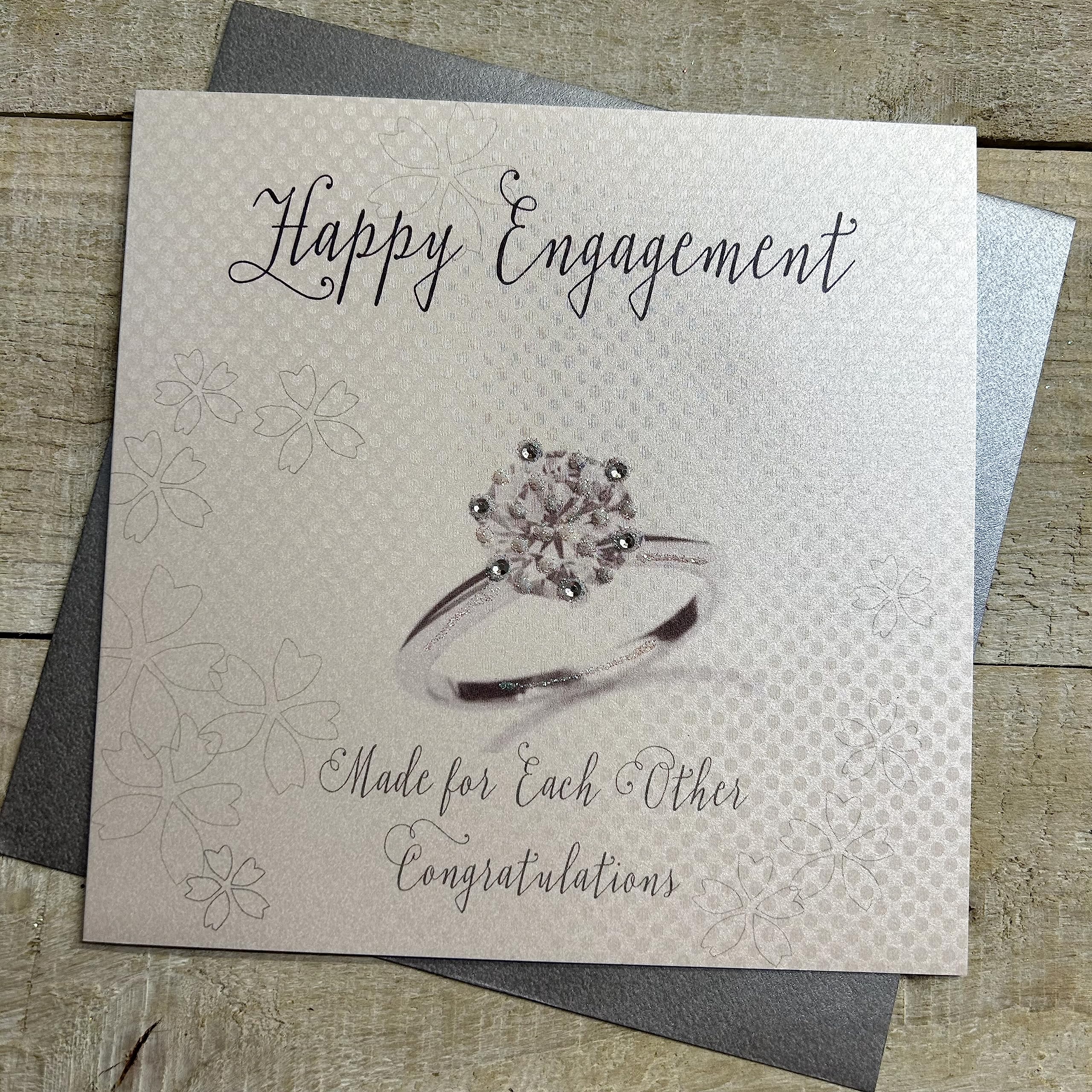 WHITE COTTON CARDS Handmade Engagement Card/Ring, White, WB40,16cm x 16cm