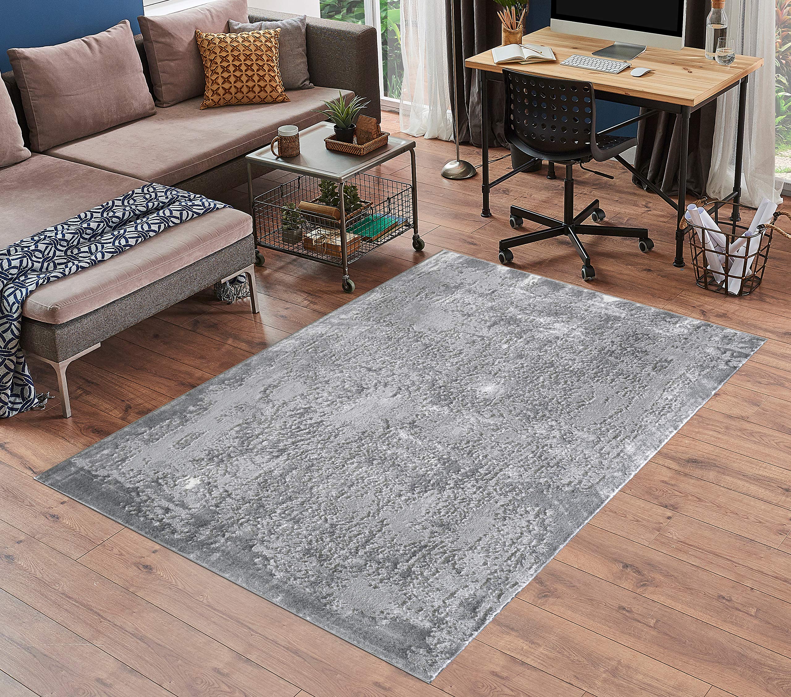 Serdim Rugs Serenity Modern Abstract Acrylic Contemporary Area Rugs, polyester, Grey, 60x110cm (2'x3'7")