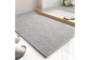AMOAMI-Bath Mat-Absorbent Quick Dry Bathroom Floor Mats-Washable Rubber Backing Bath Mats for Bathroom Rugs Fit Under Door-Bath Rug for in Front of Sink Bathtub Shower Room, Grey 17''x24''