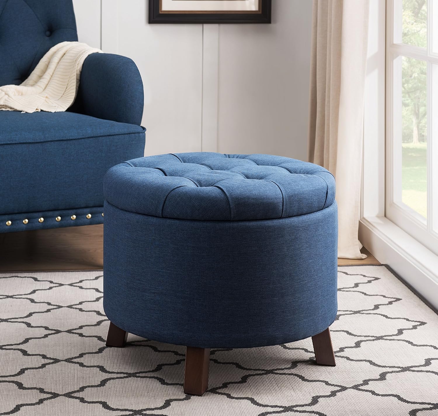 Sunjoy Luxuary Tufted Ottoman Storage Chest Seating Foot