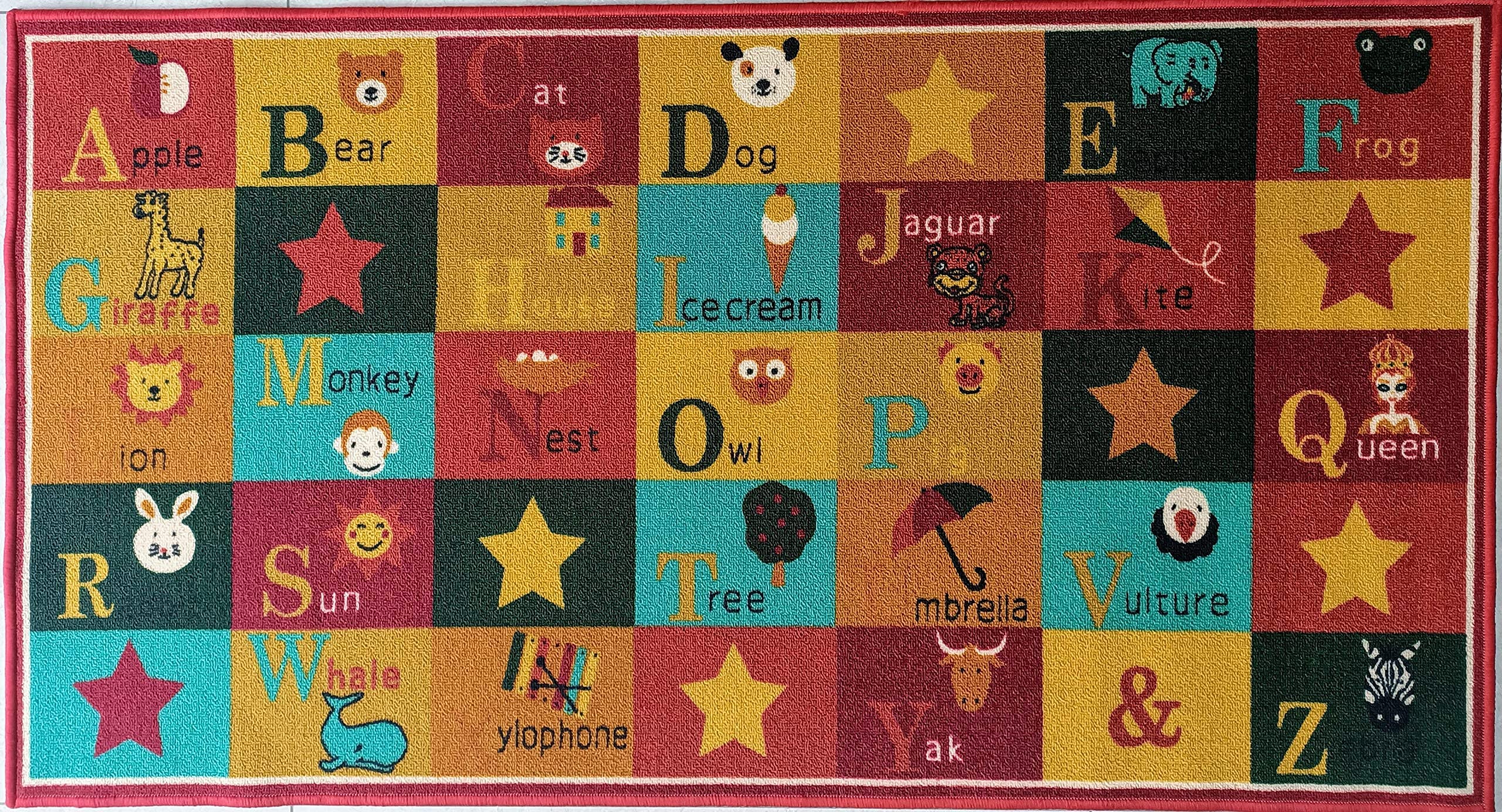 BuyElegant Polyester Non-Slip Area Rug, 150 cm Length x 80 cm Width, Alphabets