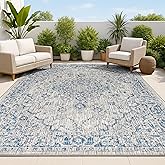 JONATHAN Y Boho Medallion Indoor Outdoor Area Rug 5X8 Gray/Navy, Rozetta Textured Weave for Backyard, Patio, Porch, Easy-Clea