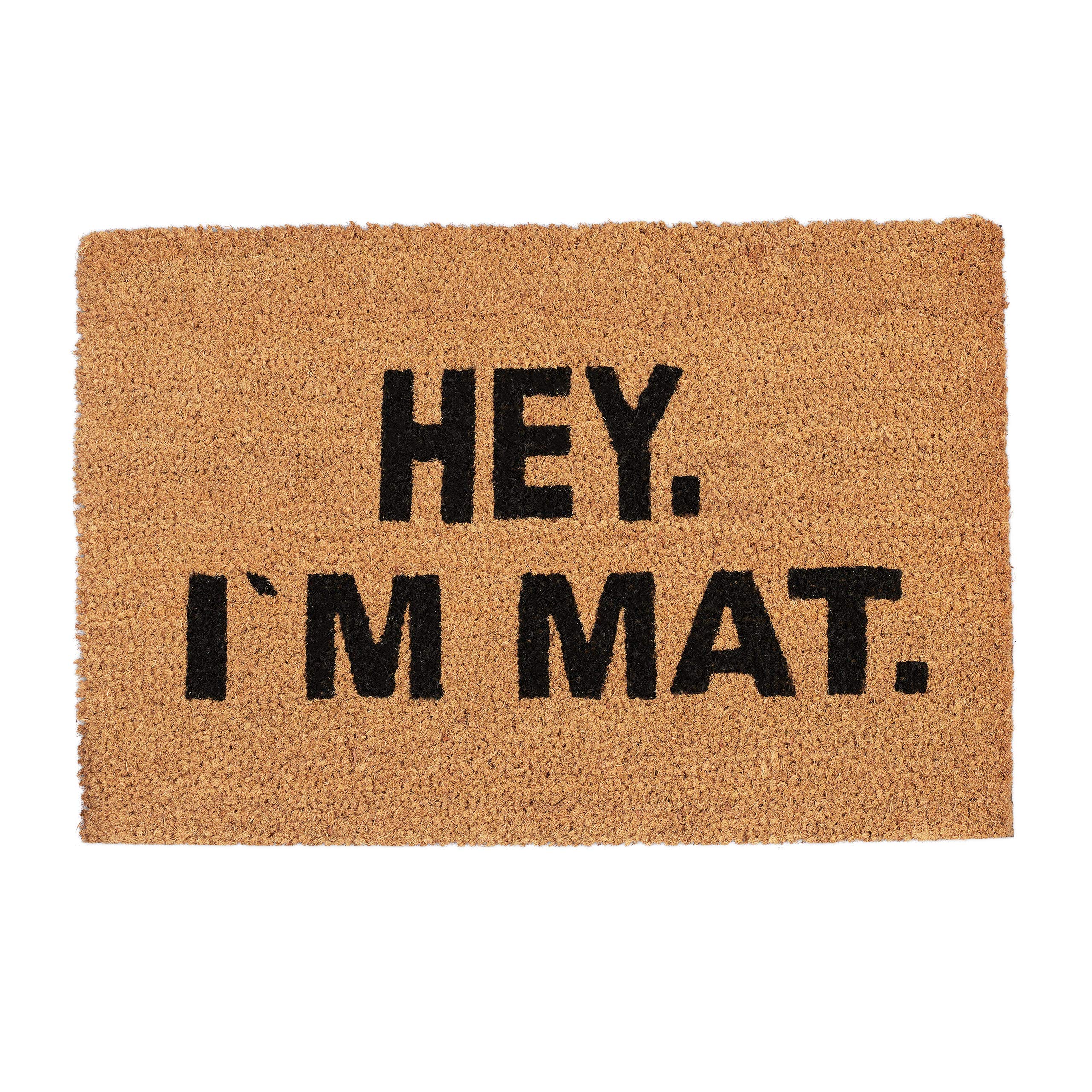 Relaxdays Doormat I’M MAT, Coconut Fibres, Non-Slip Welcome Mat, In- and Outdoors, WxD: 60 x 40 cm, Natural/Black