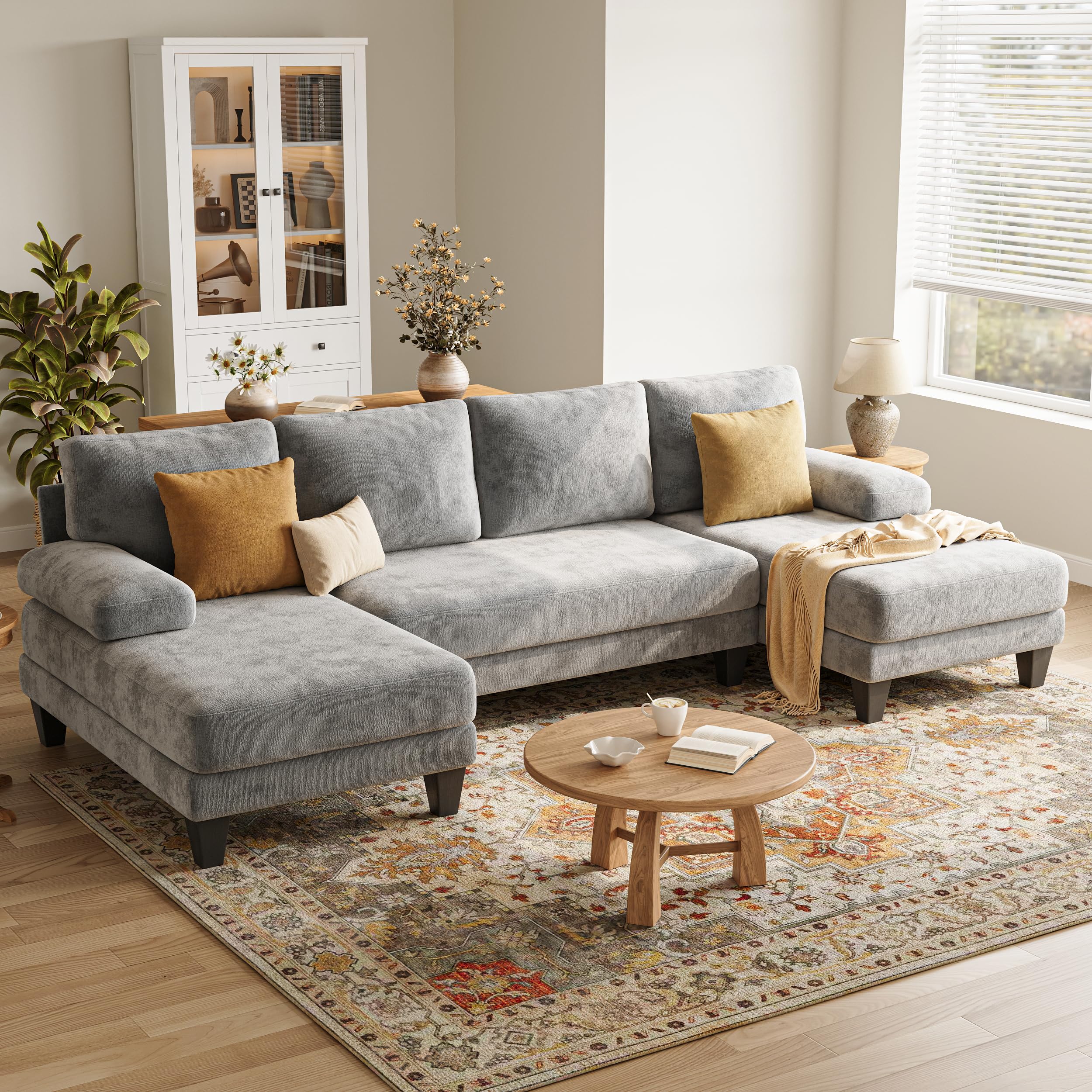 TROMIRY U-Shaped Sectional Couches for Living Room | 112 Inch Modern Sectional Couch | Light Grey Chenille Sofa with Double Chaise for Apartment