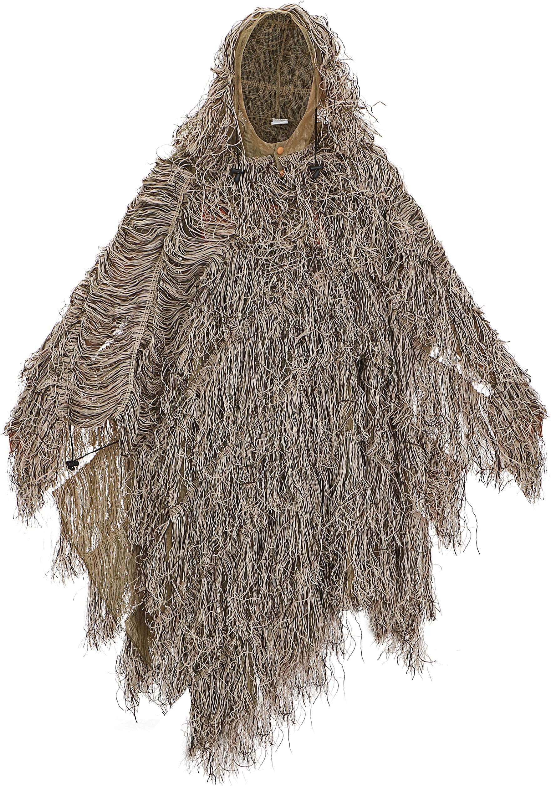 Auscamotek Ghillie Suit Poncho for Hunting Bird Watch Gilly Camouflage Cloak Green and Desert