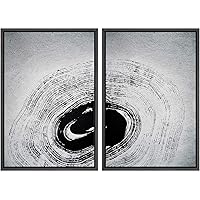 SIGNWIN 2 Piece Framed Canvas Wall Art Black and White Flowers Canvas Prints Home Artwork Decoration for Living Room,Bedroom - 16