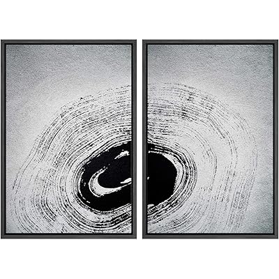 SIGNWIN 2 Piece Framed Canvas Wall Art Black...