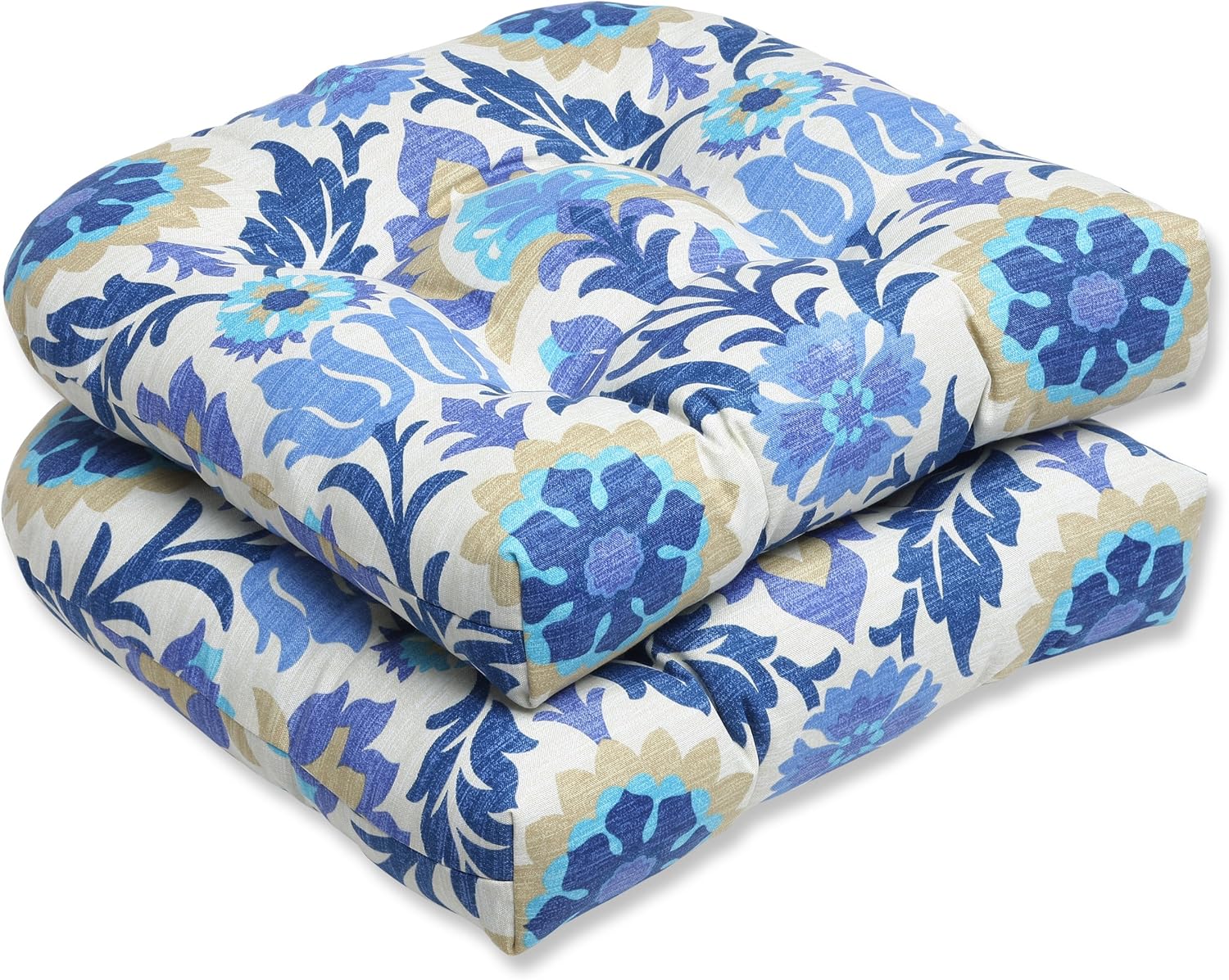 Pillow Perfect Outdoor Pretty Paisley Wicker Seat Cushion, Blue, Set of 2: Home & Kitchen