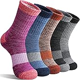 SAVALOS Merino Wool Hiking Socks Thermal Warm Winter Cozy Cushioned Moisture Wicking Crew Socks for Women 5 Pairs