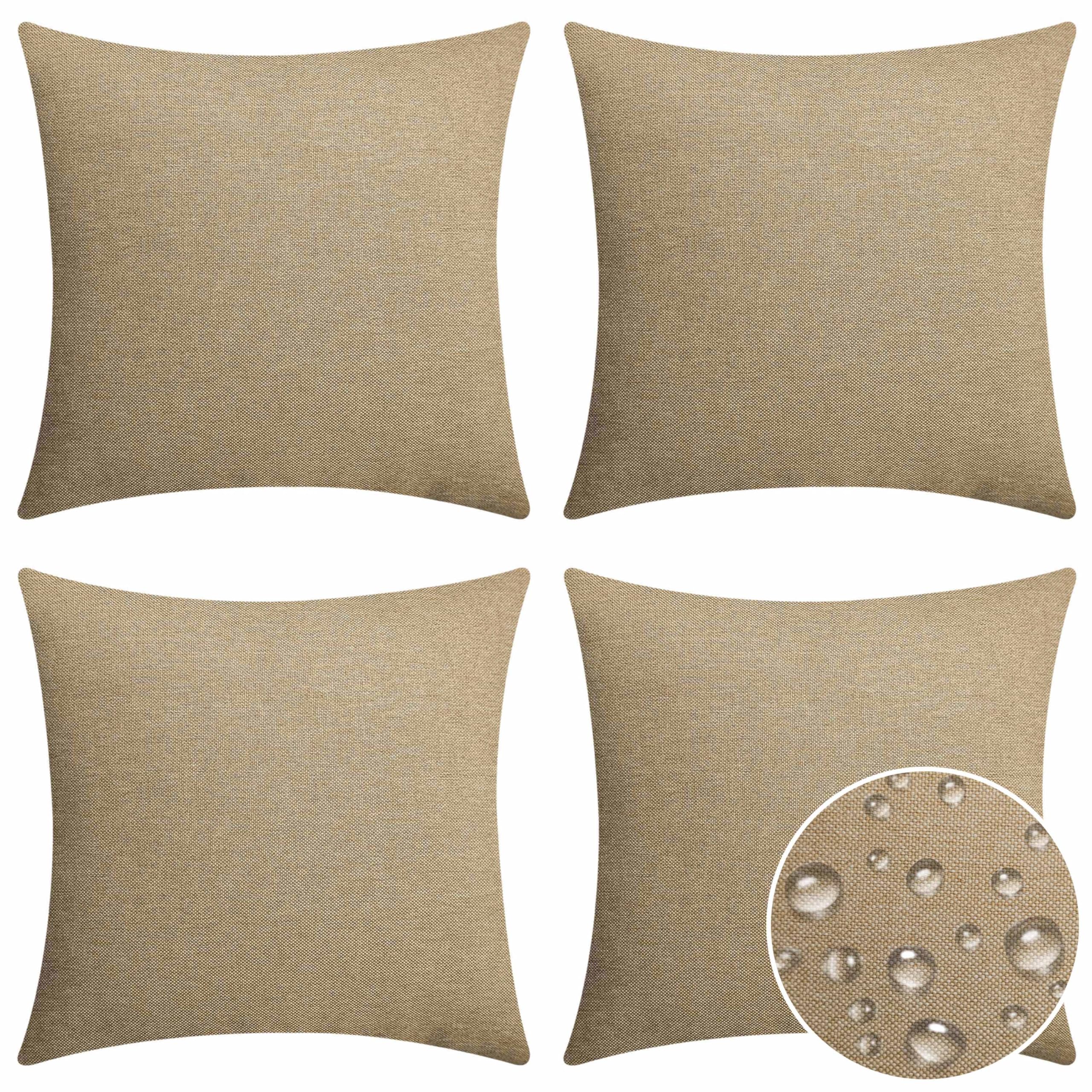 Home Brilliant Beige Outdoor Cushion Covers Set of 4, Decorative Waterproof Faux Linen Cushion Cover for Couch Bench Garden, 18inch, 45x45 CM, 4 Pcs, Linen