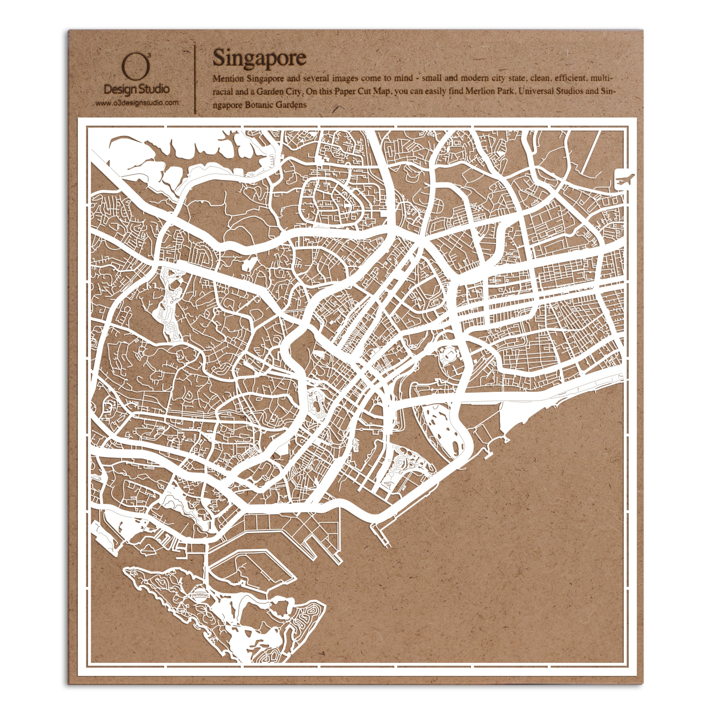 Singapore Paper Cut Map White 30x30 cm Paper Art