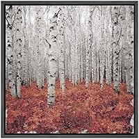 SIGNWIN Framed Canvas Wall Art White Birch Forest with Falling Brown Leaves Landscape Trees Oil Painting Impressionism Traditional Scenic Expressive for Living Room, Bedroom, Office - 16x16 inches