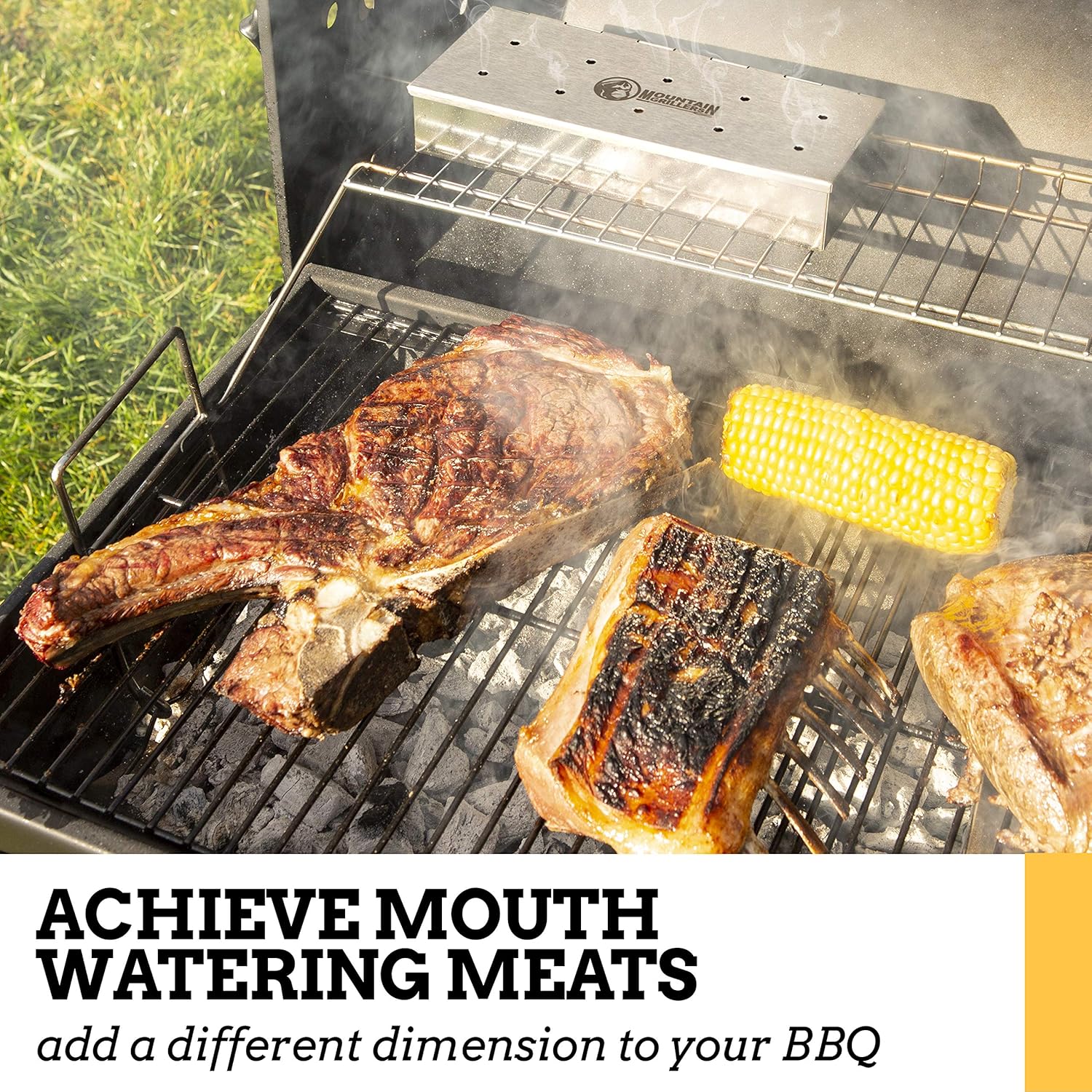 Smoker Box for Wood Chips - Use a Gas or Charcoal BBQ Grill and Still Get That Delicious Smoky Barbecue Flavored Grilled Meat - Hinged Lid for Easy Access (polished finish stainless steel): Kitchen & Dining