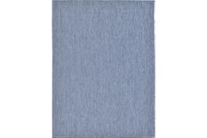 Unique Loom Collection Casual Transitional Solid Heathered Indoor/Outdoor Flatweave Area Rug (9' x 12' Rectangle, Blue/Navy Blue)