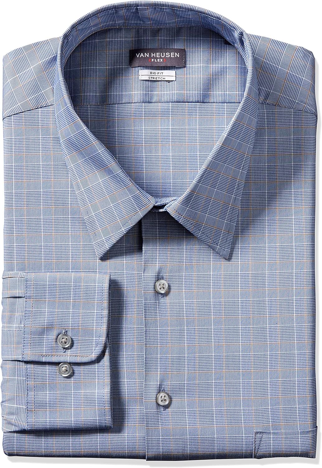 Van Heusen Men's Big Fit Dress Shirts Flex Collar Stretch Check at  Men’s Clothing store