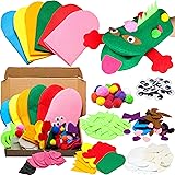 WATINC 6Pcs Hand Puppet Making Kit for Kids Art Craft Felt Sock Puppet Creative DIY Make Your Own Puppets Pompoms Wiggle Goog