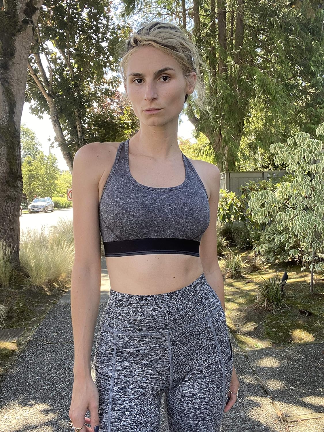  Essentials Women's Control Tech Racerback Sports Bra with Power Mesh Back: Clothing