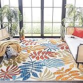 SAFAVIEH Washable Rug Outdoor Cabana Collection - 6'7" Square, Cream & Red, Non-Shedding & Easy to Clean, Ideal for Patio, Ba