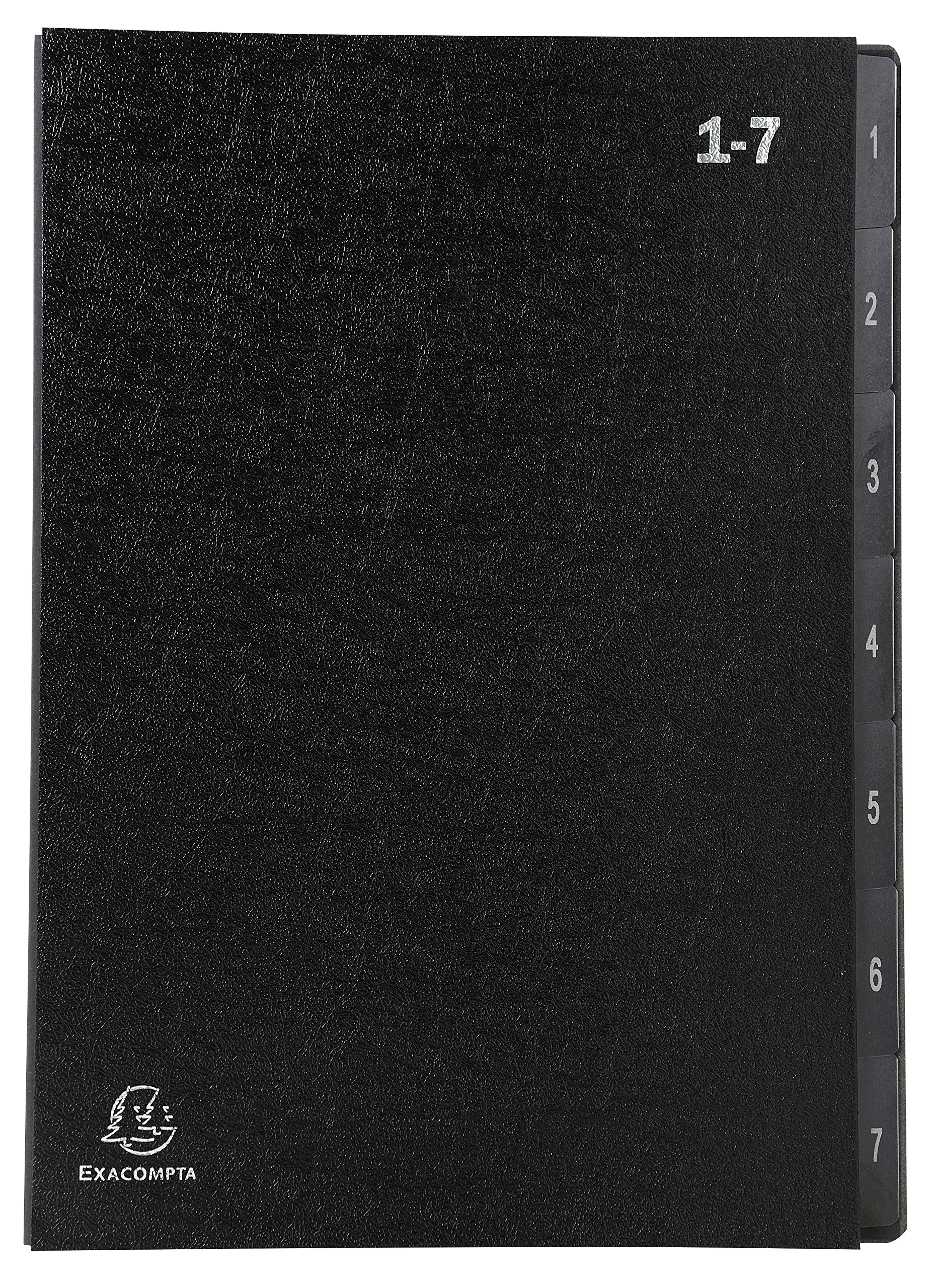 Exacompta - Ref 57007E - Multipart File - 250 x 330mm in Size, Suitable for A4 Documents, 270gsm Recycled Card, Expanding Spine, 7 Sections (Labelled 1-7) - Black