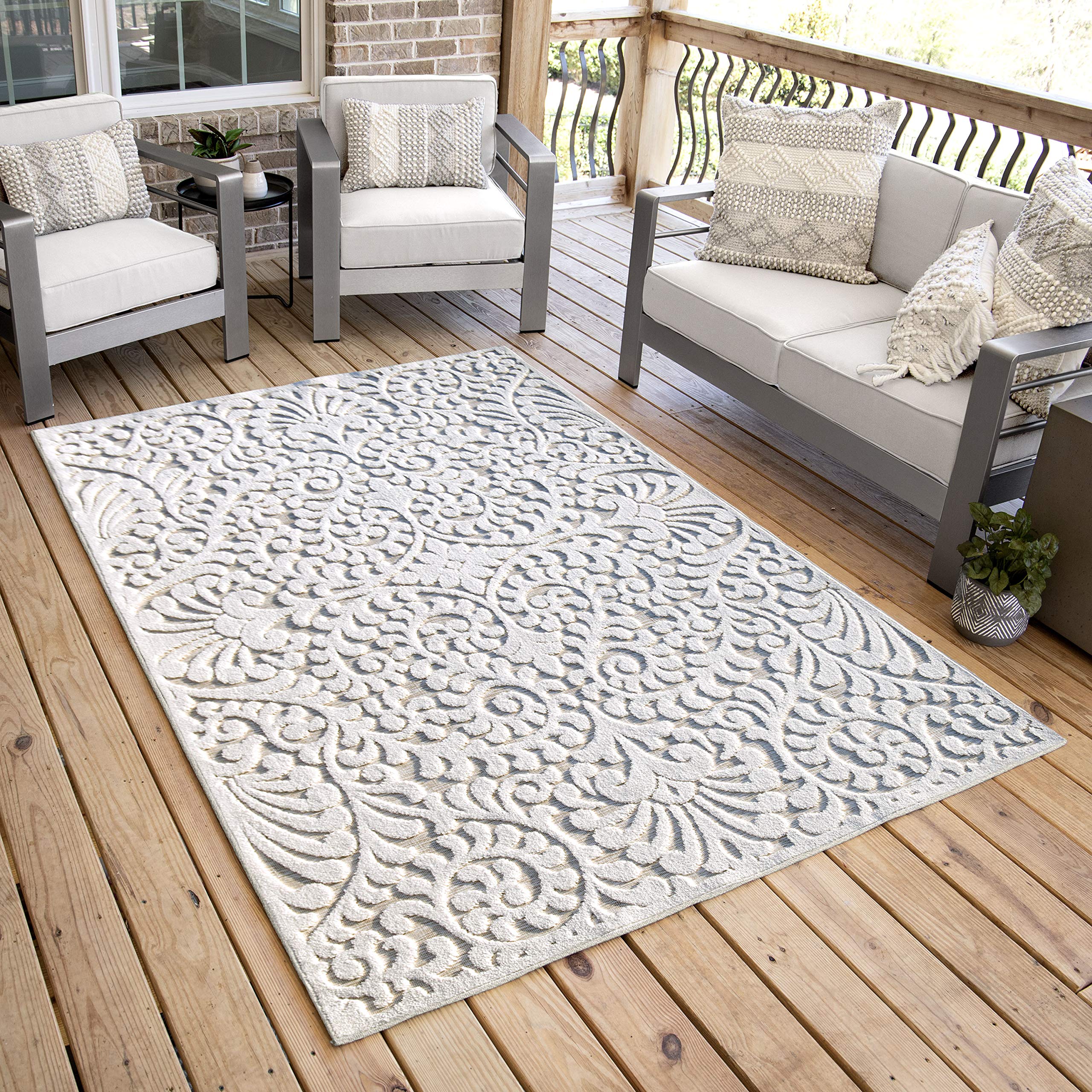 My Texas House by Orian Bluebonnets Area Rug, 5'2" x 7'6", Natural/Driftwood
