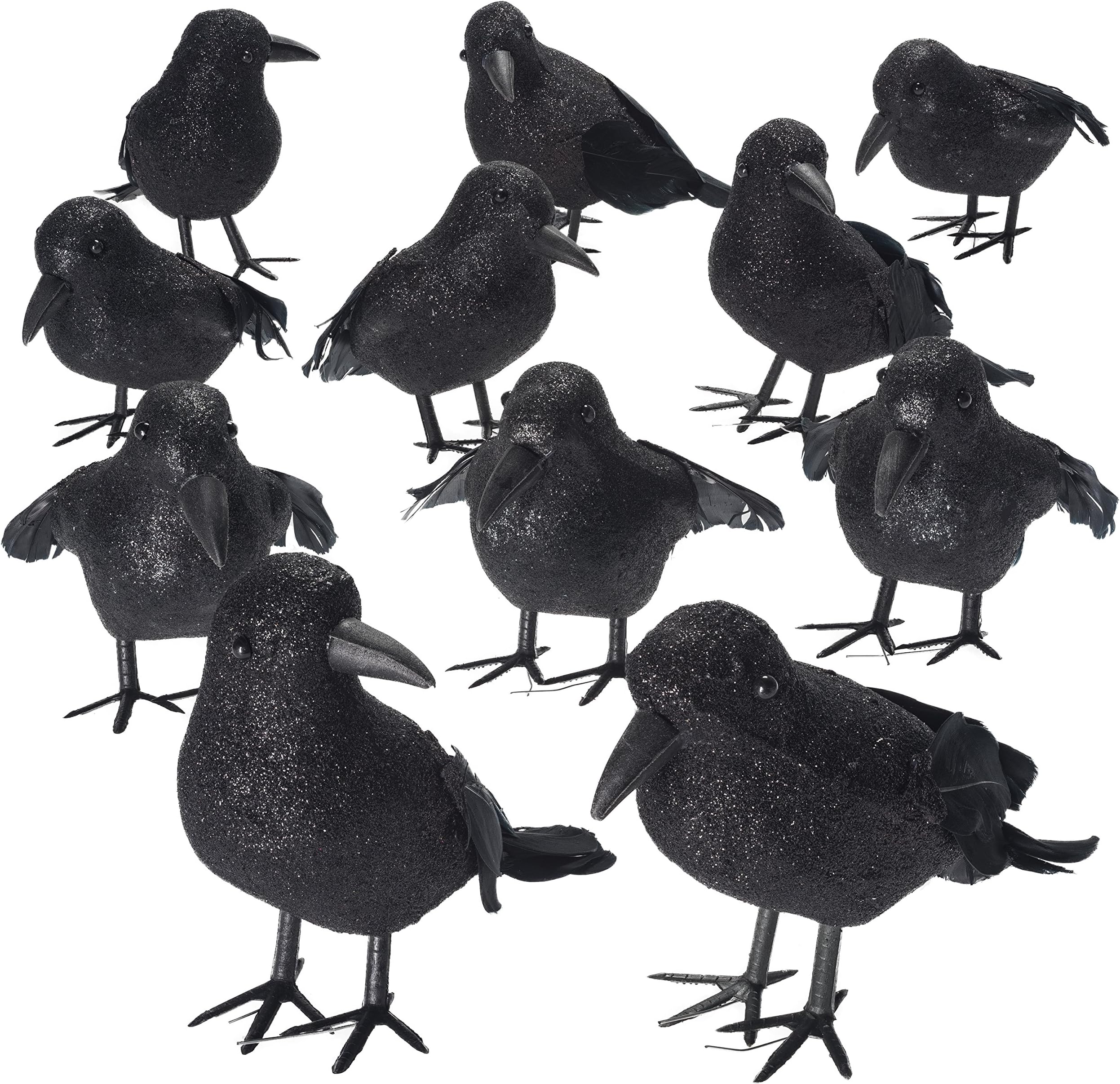 Shrocko Halloween Realistic Looking Feathered Crows (9 pcs) Props for Home Décor and Party Decoration Raven Birds