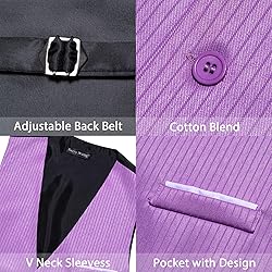 Barry.Wang Mens Purple Formal Vest Striped Casual