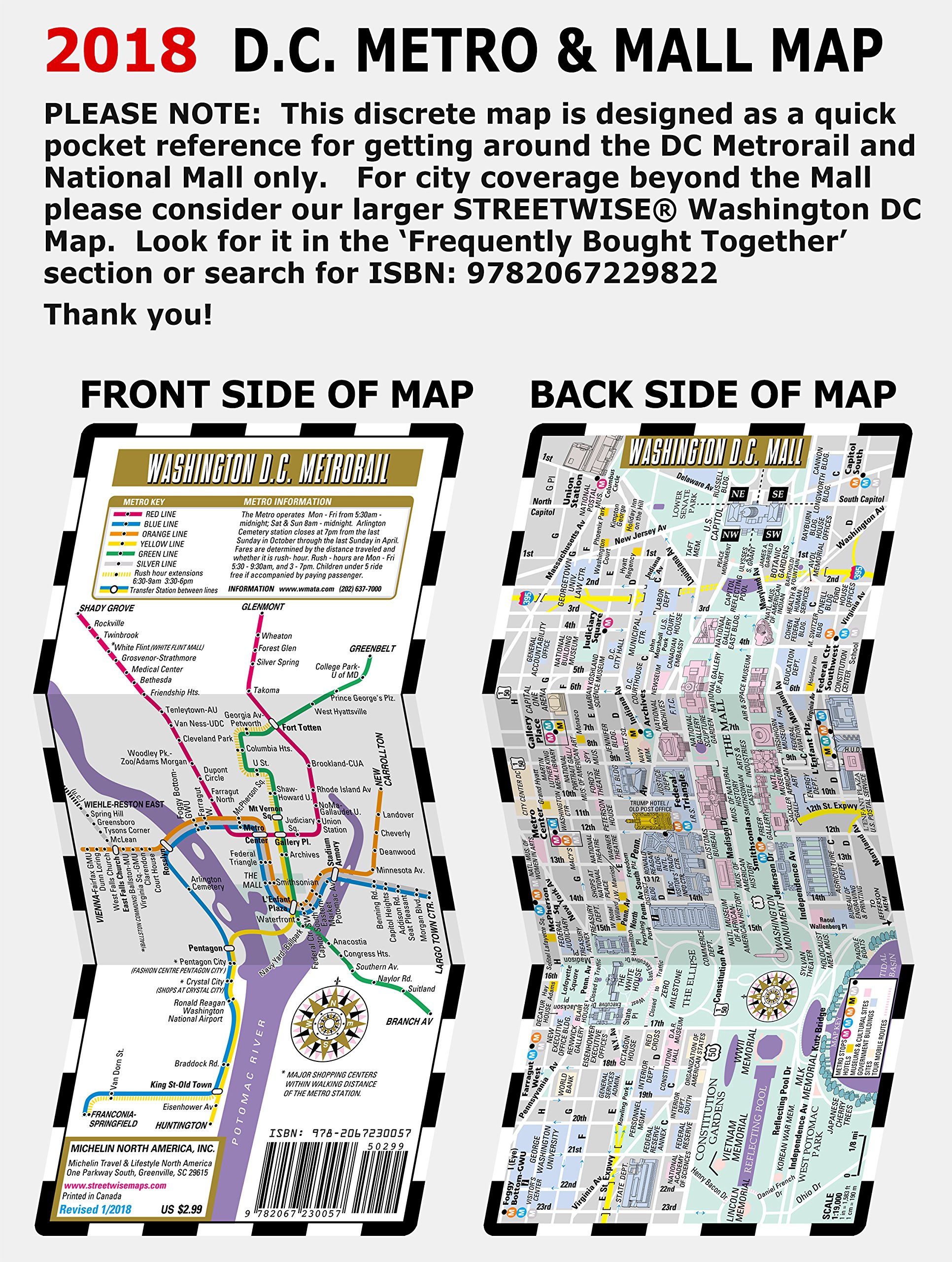 Streetwise Washington DC Metro Map - Laminated Metro Map of Washington