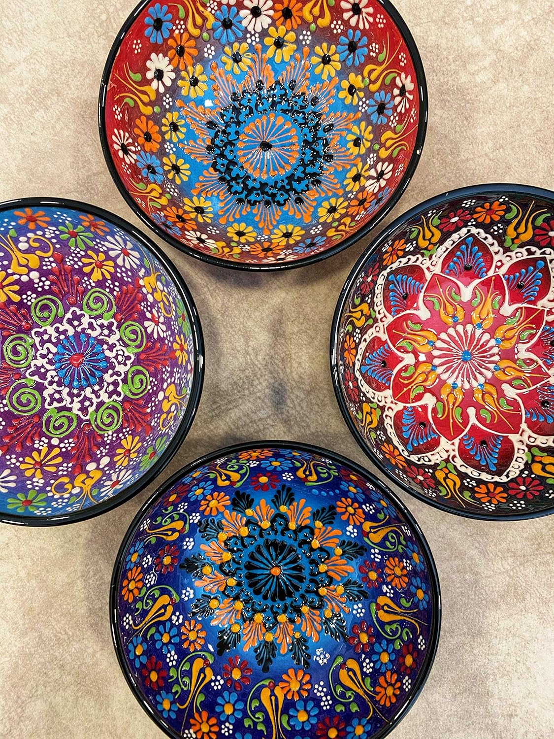 4x Decorative Turkish Ceramic Bowl Set, Salad