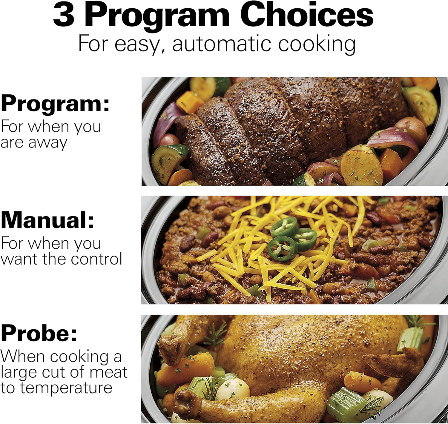 Hamilton Beach Portable 6-Quart Set & Forget Digital Programmable Slow Cooker With Temperature Probe, Lid Lock, Stainless Steel (33969A): Kitchen & Dining