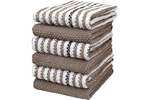 BUMBLE TOWELS Premium Kitchen Towels (16”x 26”, 6 Pack) | Large Cotton Kitchen Hand Towels | Popcorn Striped Design | Dish Towels | 430 GSM Highly Absorbent Tea Towels Set with Hanging Loop | Tan