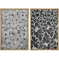 SIGNWIN Framed Wall Art Print Set Black and Gray Bundles of Flowers Duotone Grayscale Nature Leaves Digital Art Modern Art Contemporary Edgy Dark for Living Room, Bedroom, Office - 16