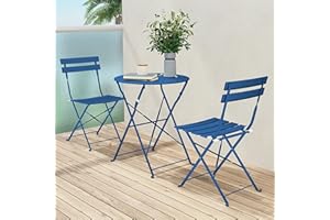 Grand Patio Premium Frame Patio Bistro Set, Folding Outdoor Patio Furniture Sets, 3 Piece Patio Set of Folding Patio Table and Chairs, Peacock Blue
