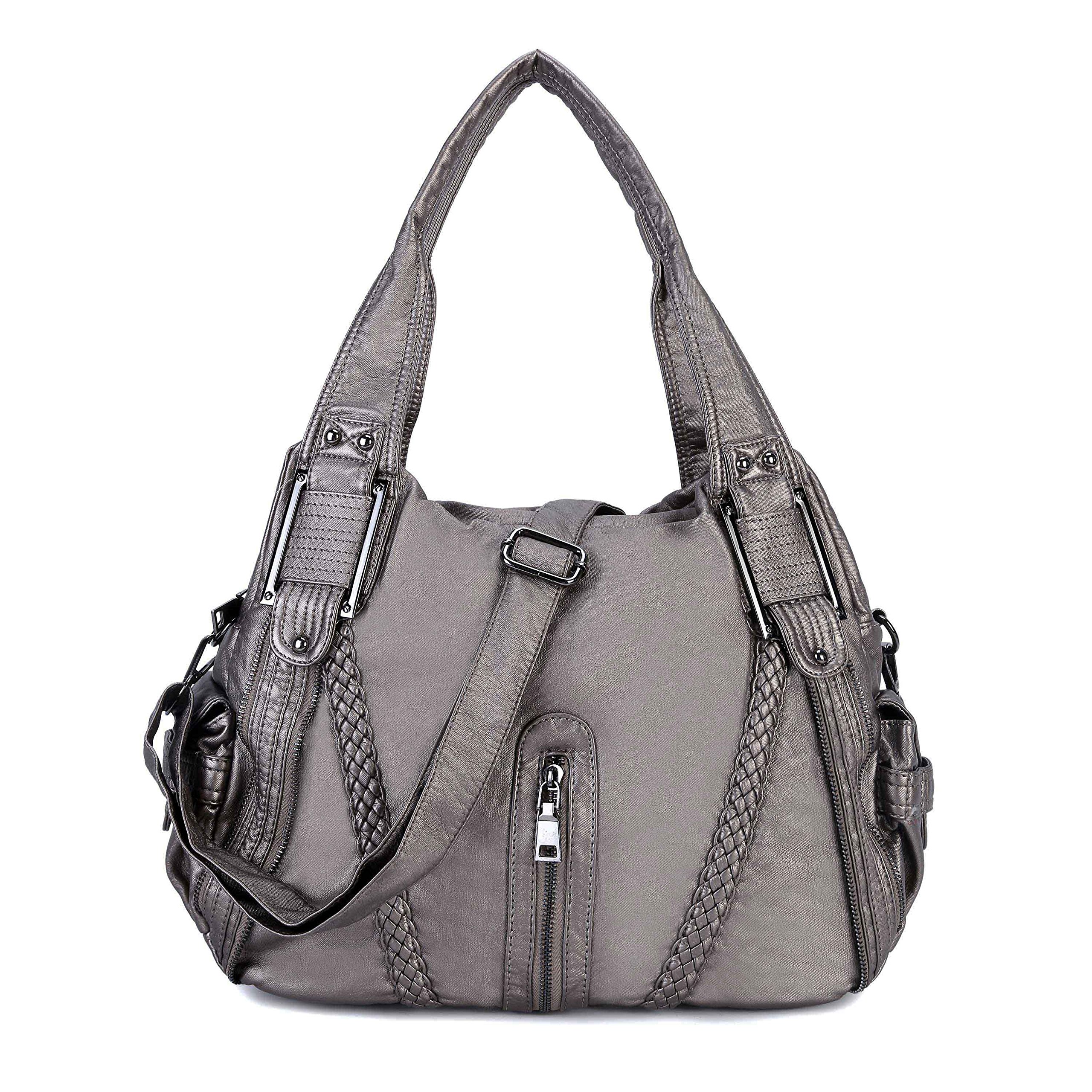 Women Large Capacity Tote Bag Soft Leather Handbag Purse for Ladies Crossbody Shoulder Bag Silver
