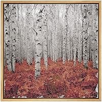 SIGNWIN Framed Canvas Wall Art White Birch Forest with Falling Brown Leaves Landscape Trees Oil Painting Impressionism Traditional Scenic Expressive for Living Room, Bedroom, Office - 16x16 inches