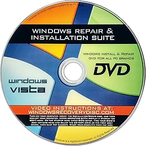 Recovery, Repair & Re-install disc compatible w/ All Versions of Windows Vista 32/64 bit & PC makers
