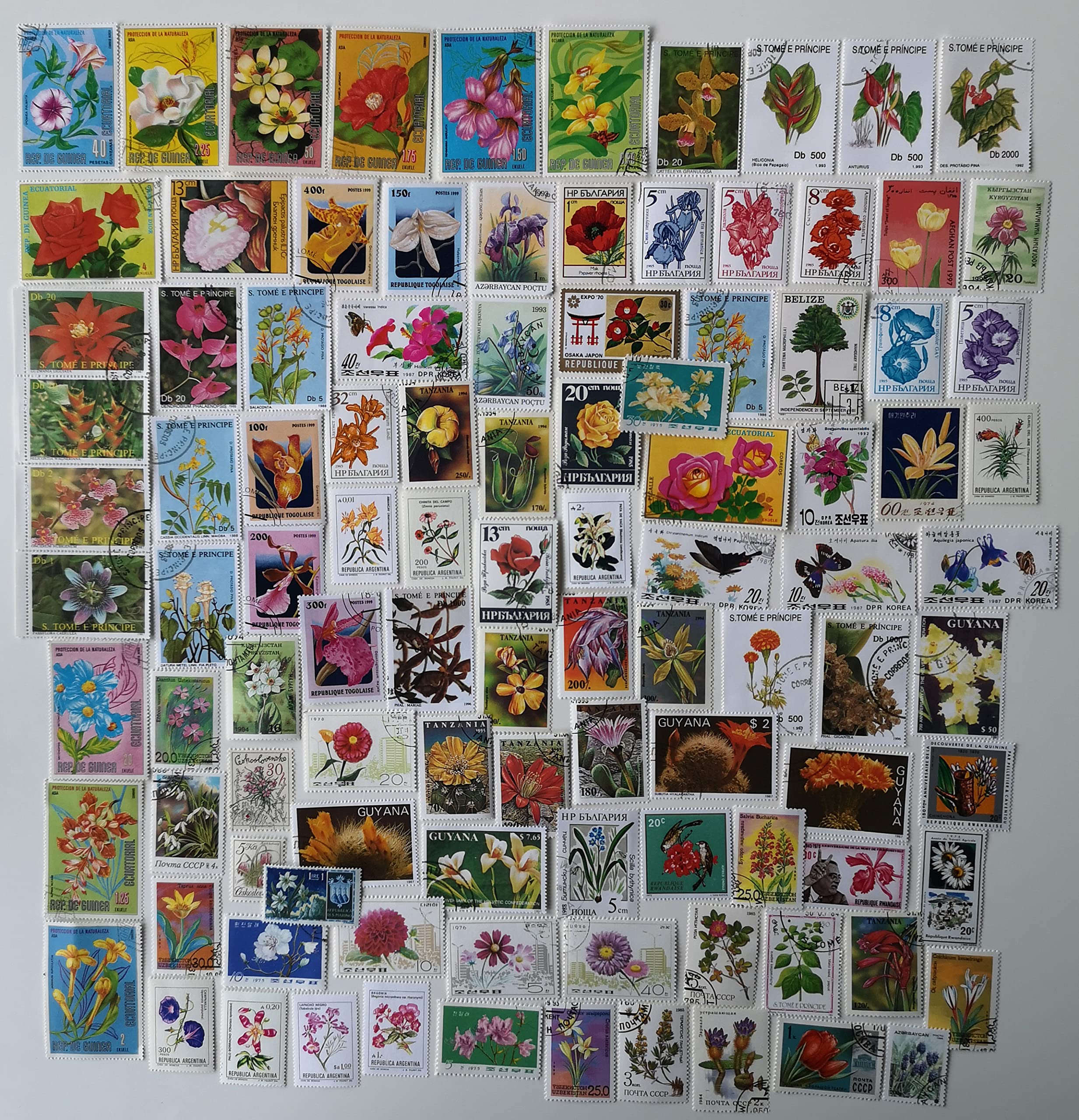 100 Different Flowers Stamps Collection (Stamps for Collectors)