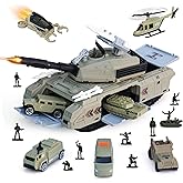 XDUOYJOY Military Tank Toy Sets, Army Toys with 7 Vehicles, Army Men Trucks Helicopter Birthday Gift for Boys Age 4-7, Easy t