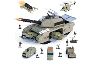 XDUOYJOY Military Tank Toy Sets, Army Toys with 7 Vehicles, Army Men Trucks Helicopter Birthday Gift for Boys Age 4-7, Easy t