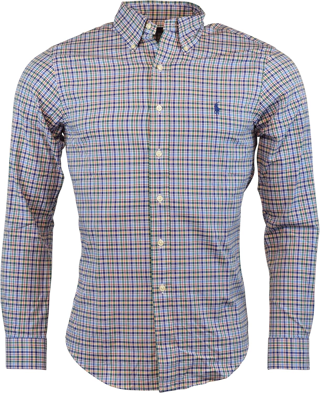 Ralph Lauren Men's SLIM FIT Cotton Twill Button-down Shirt(XXL, Multi Navy/Green) at Amazon Men 