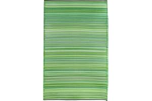 Fab Habitat Striped Outdoor Rug - Waterproof, Fade Resistant, Crease-Free, Reversible - Premium Recycled Plastic - Patio Porch Balcony Deck - Cancun Green - 8x10 ft