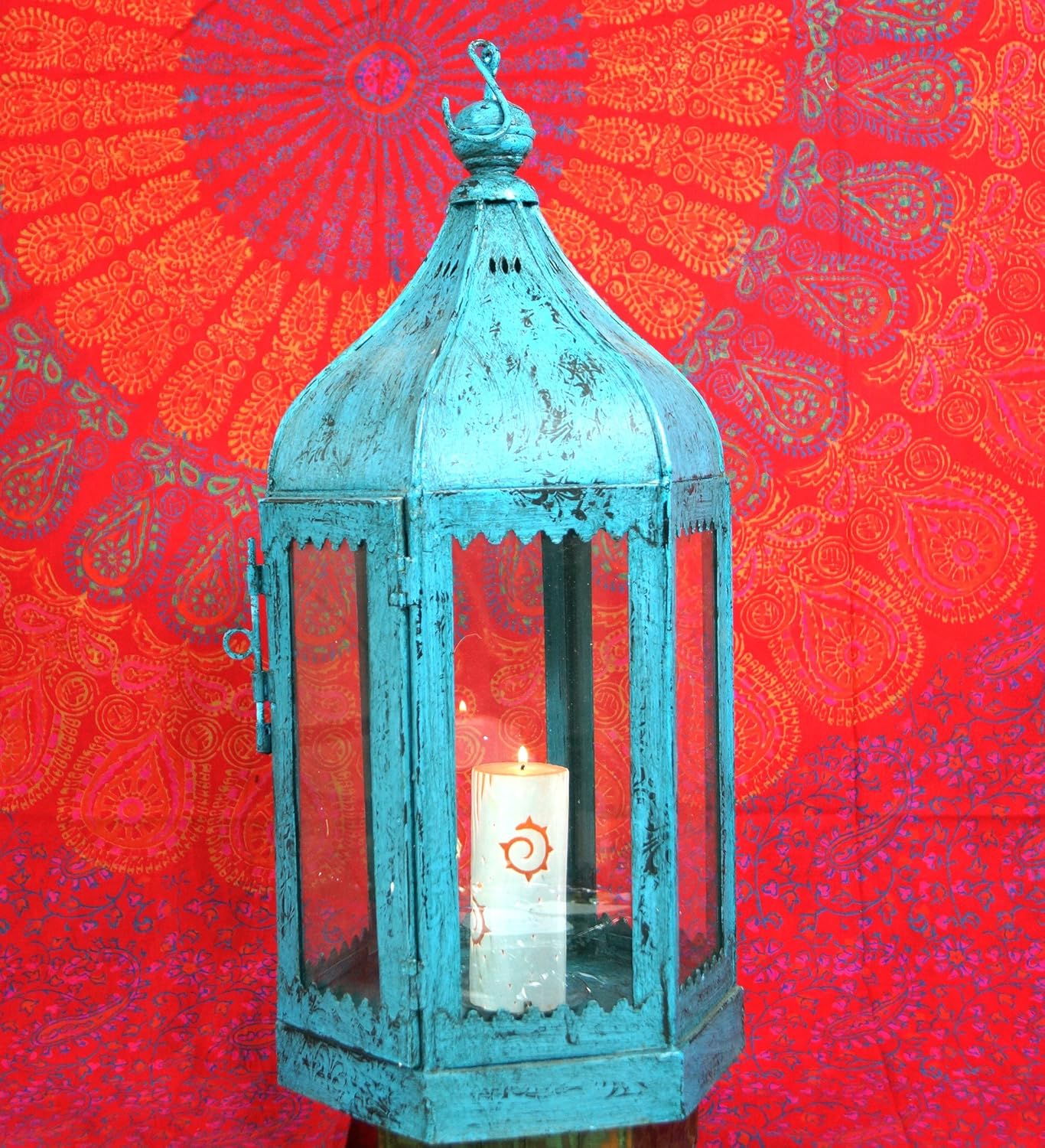 Teelichtgefäße Windlicht Guru-Shop Antikblaue Orientalische Metall/Glas