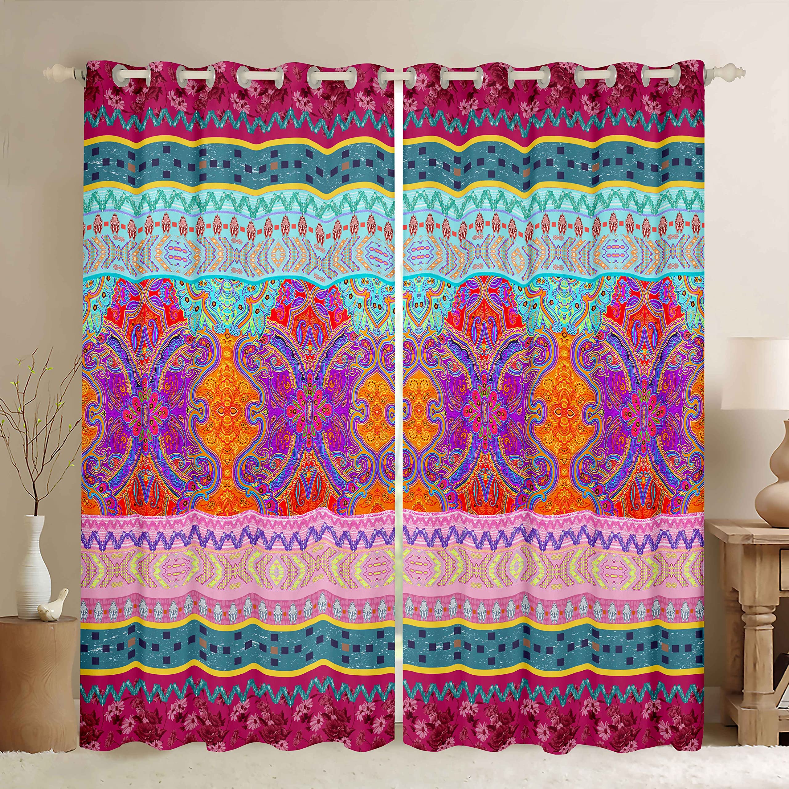 Bohemian Curtains for Bedroom Boho Exotic Style Curtain Soft Lightweight Gorgeous Southwestern Window Treatment Bedroom Decor Cute Lovely Ethnic Butterfly W46*L72 2 Panels — image 1
