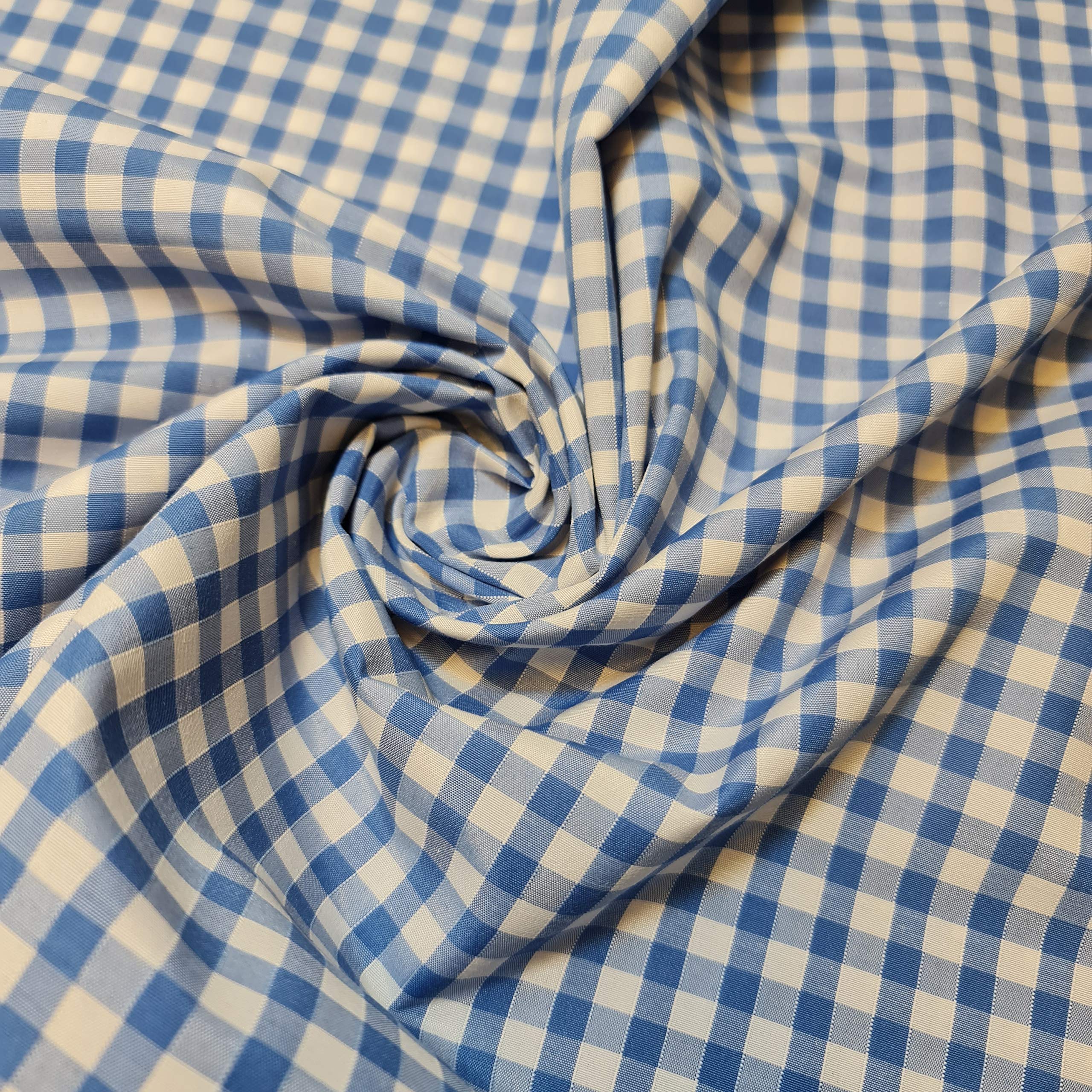 Polycotton Fabric 1/4" Gingham Check Material Dress Craft Uniform Checked 112cm (15+ Colours Available in Various Lengths) (Pale Blue, 5 Meter)